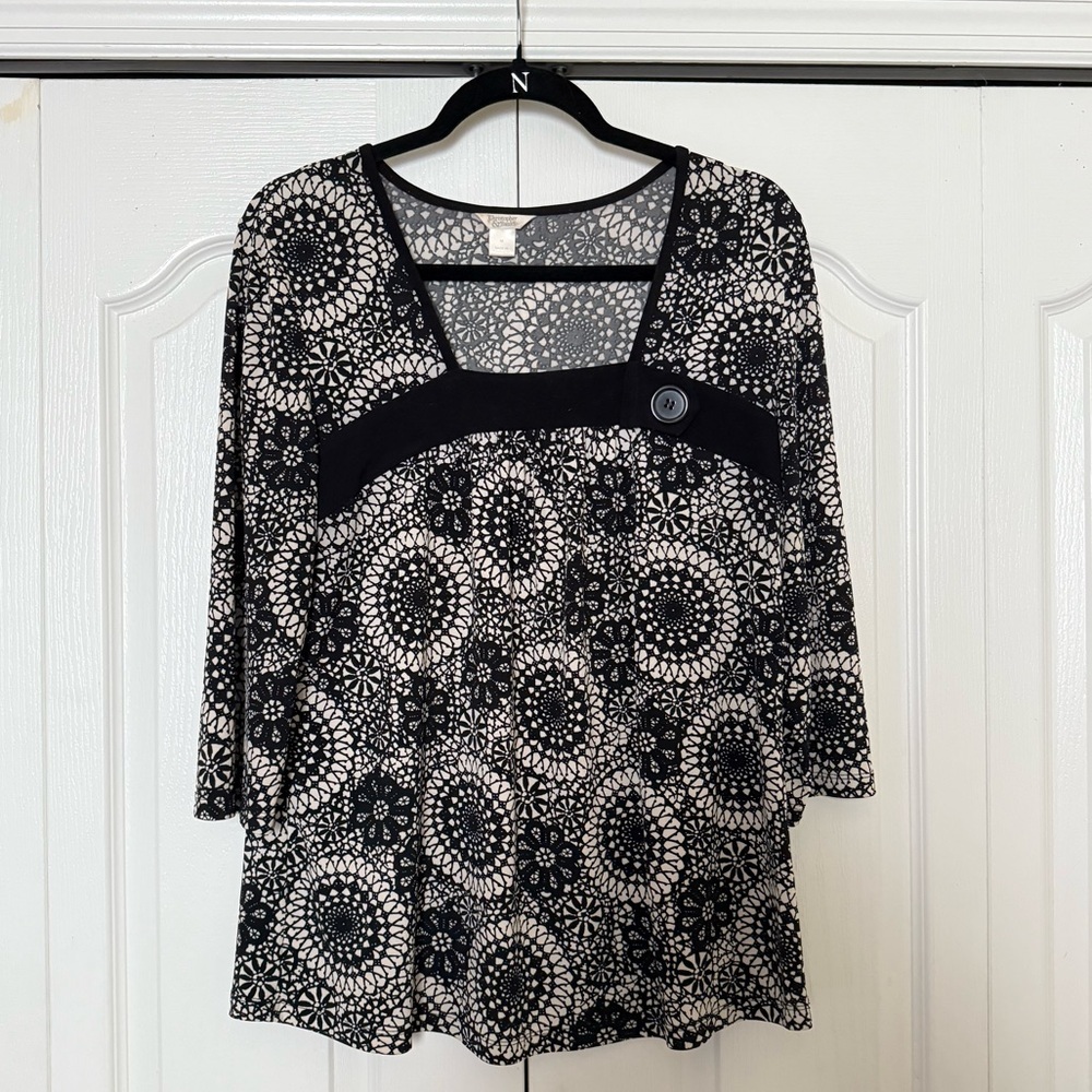 Christopher & Banks Black and White Floral Blouse